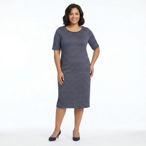 LuLaRoe Women's XL Navy Blue Silver Metallic Striped‎ Dress Pullover Elegant